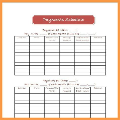 Printable Payment Schedule Template