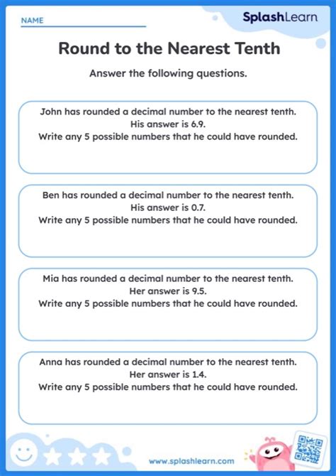 Possible Decimal Numbers That Round To The Nearest Tenth Worksheet