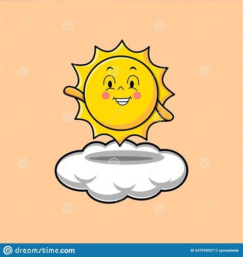 Cute Cartoon Sun Character Standing In Cloud Stock Vector