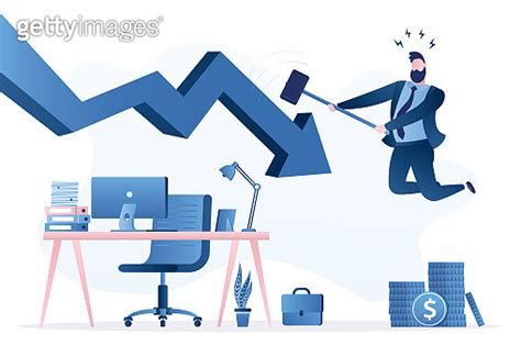 Businessman Or Trader Uses Hammer And Breaks Falling Chart Male