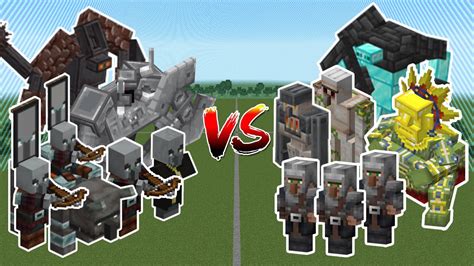 Village Mobs Team Vs Illager Mobs Team Minecraft Mob Battle Youtube