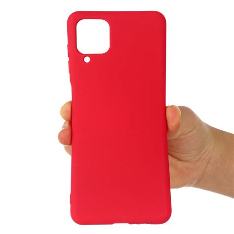 For Samsung Galaxy A12 Pure Color Liquid Silicone Shockproof Full Coverage Case Red