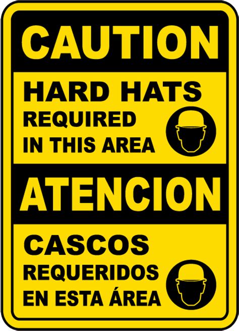 Bilingual Caution Hard Hats Required In This Area Sign Save 10