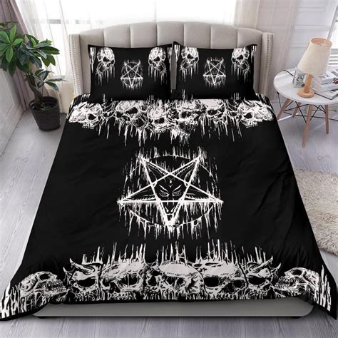 Satanic Skull Inverted Melting Pentagram 3 Piece Duvet Set Gothic