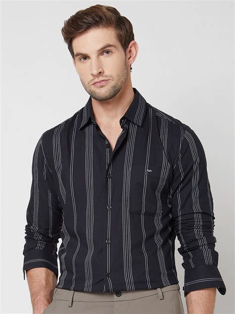 Buy Mufti Slim Fit Striped Spread Collar Long Sleeves Casual Shirt