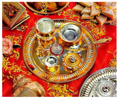 Buy Nobility Gold And Silver Plated Puja Thali Set Inch With Coin