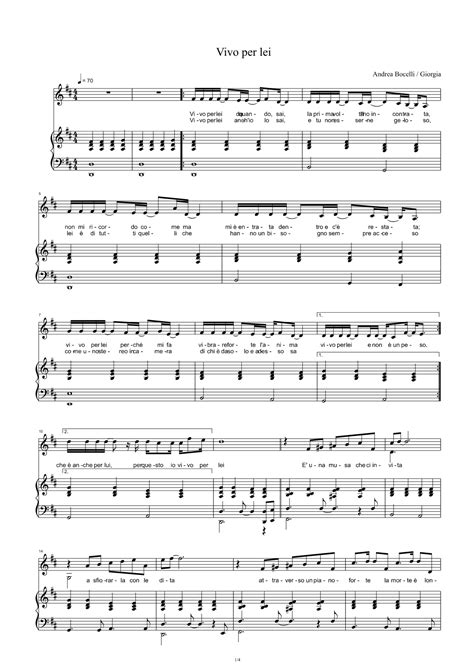 Vivo Per Lei Arr Andrea Bocelli Sheet Music Andrea Bocelli Piano