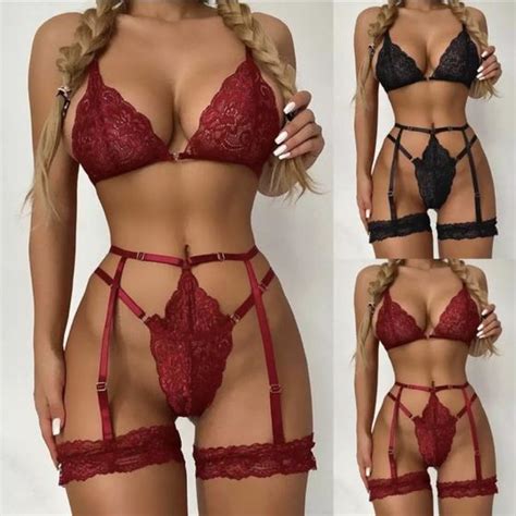 Conjunto Cinta Liga C Perneira Completo Renda Fantasia Lingerie Luxo