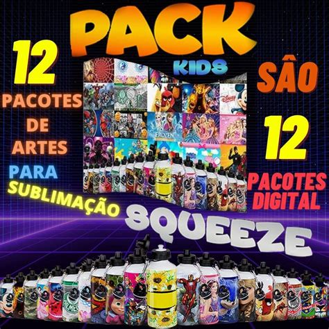 Pack 12 Pacotes De Artes Para Sublimação Em Squeeze