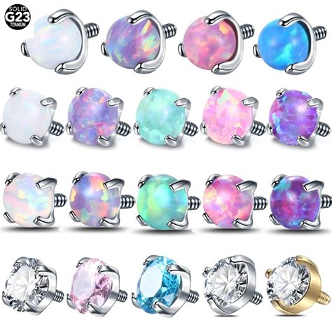 1Pc G23 Titanium Microdermal Piercing Labret Lip Stud Opal Crystal