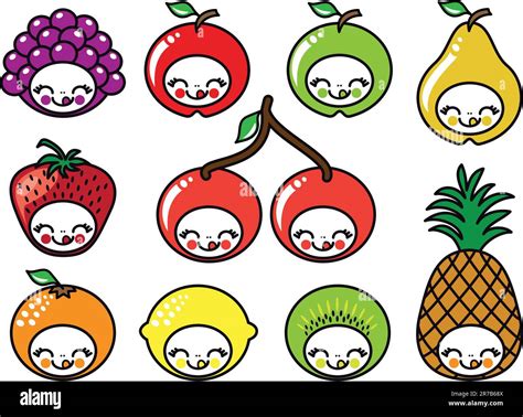 Set Of Cute Fruit Characters Vector Illustration Stock Vector Image And Art Alamy