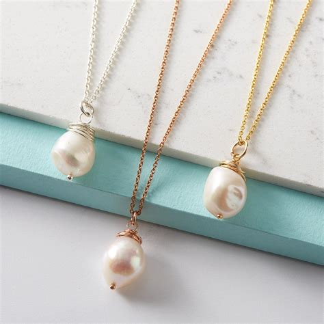 Large Baroque Pearl Necklace Sterling Silver 14k Gold Fill Etsy