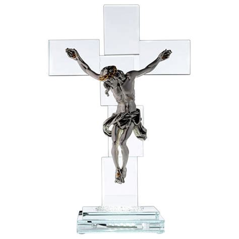 Modern Crystal Crucifix With Metal Body Of Christ And Light Online