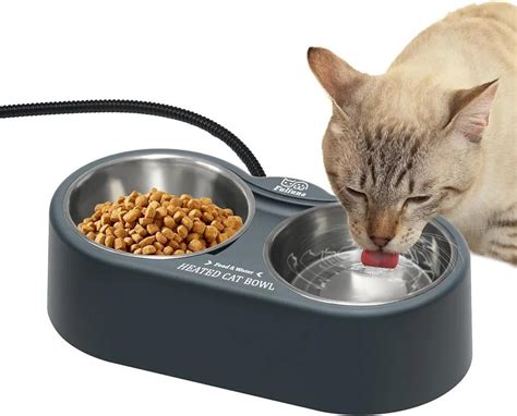 Heated Cat Bowl, Outdoor Heated Pet Bowl with Double Stainless Steel ...