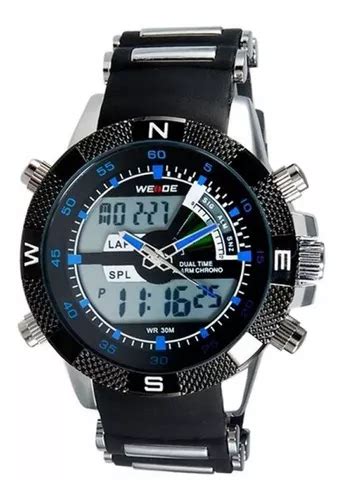 Reloj Weide Anadigi Wh 1104 Para Hombre Negro Plateado Y Azul