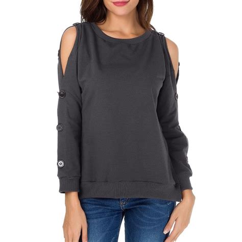 Womens Cold Shoulder Tops Long Sleeve Blouse Pullover Sweatshirts