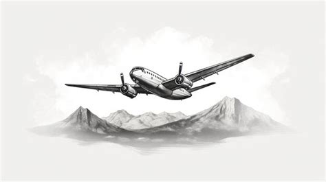 Premium Photo | Sketched Airplane Soaring Over Majestic Mountains