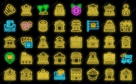 premium vector cambodia icons set vector neon