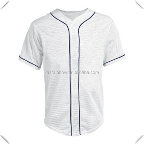 Mesh Full Button Piped Baseball Jersey White Plain Baseball Jersey