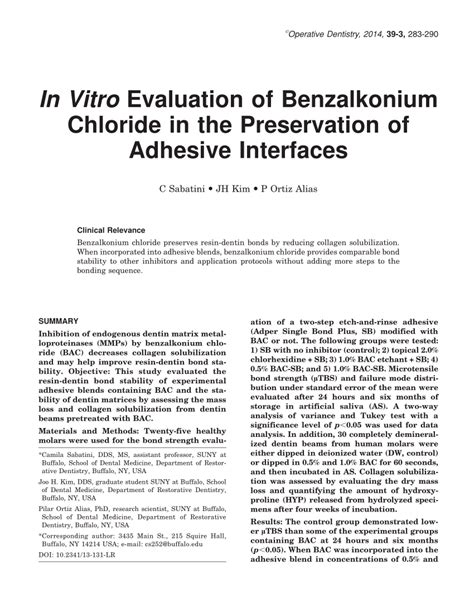 PDF In Vitro Evaluation Of Benzalkonium Chloride In The Preservation