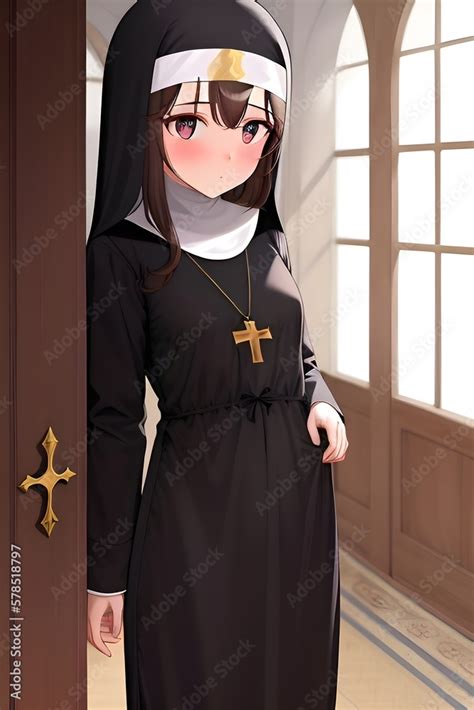 Cute And Shy Anime Manga Girl Dressed In A Nun Outfit Generative AI