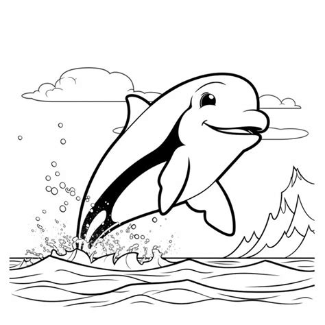 Un Dibujo En Blanco Y Negro De Un Delf N Saltando Fuera Del Agua Ia