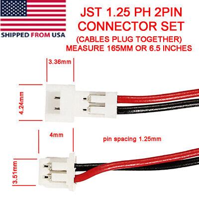 Mini Micro JST 1 25 PH 2 Pin Connectors Male Female With Wire Attached