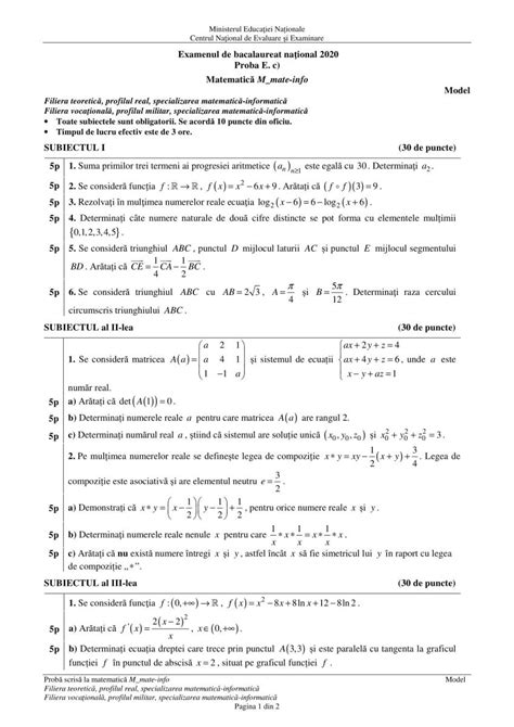 Variante Bac 2023 2024 Matematica Mate Infom1 Științem2