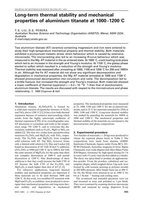 Pdf Long Term Thermal Stability And Mechanical Properties Of