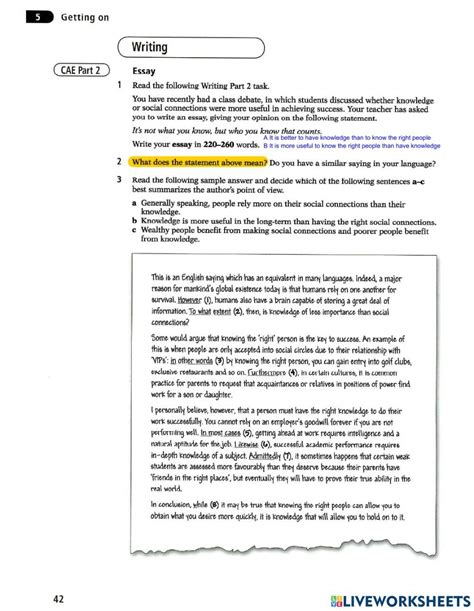 Cae Writing Part 2 Essay Online Exercise For Live Worksheets