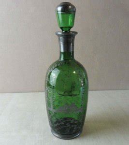 Ancienne Cruche Carafe Pichet En Verre D Cor Japonisant Vintage