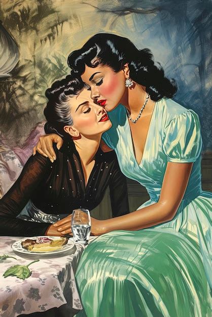 Premium Photo Generative Ai Illustration Of Happy Caucasian Lesbian Couple In Love In 1950s