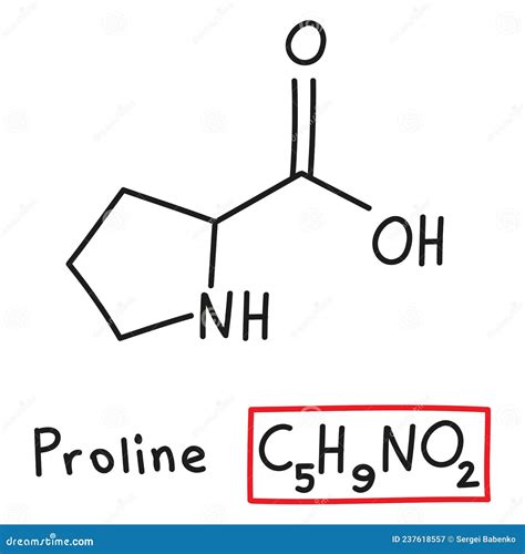 Hand Drawn Chemical Molecular Formula Of Amino Acid Proline In Doodle