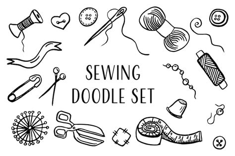 Premium Vector Sewing Doodle Icons Set Vector Outline Illustration Tailoring Background For