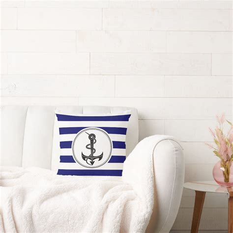 Nautical ⚓ Navy Blue And White Stripe Throw Pillow Zazzle In 2022 Stripe Throw Pillow