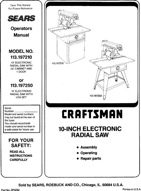 Craftsman 113197250 User Manual RADIAL ARM SAW Manuals And Guides L0805382