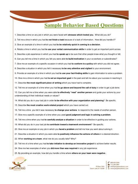 50 Sample Behavior Based Questions Pdf Behavior Motivation