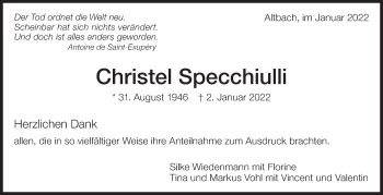 Traueranzeigen Von Christel Specchiulli Zeit Des Gedenkens De