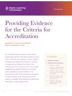 Providing Evidence For The Criteria For Accreditation Providing