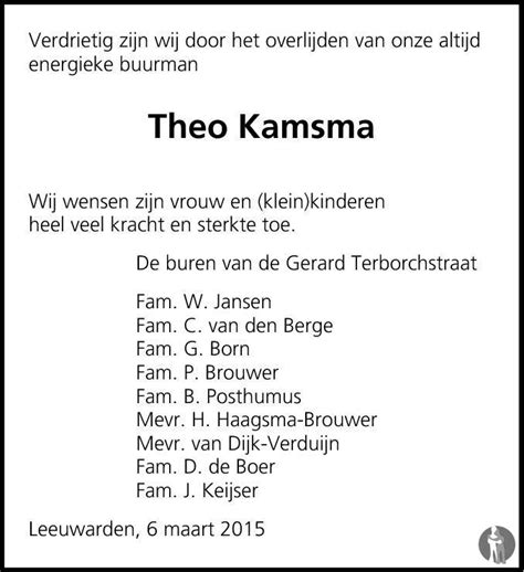 Theodorus Jacobus Theo Kamsma 06 03 2015 Overlijdensbericht En