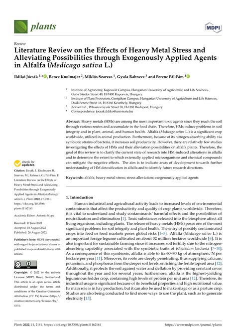 Pdf Literature Review On The Effects Of Heavy Metal Stress And