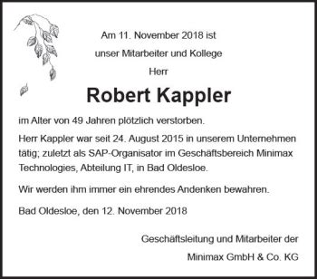 Traueranzeigen Von Robert Kappler Vrm Trauer De