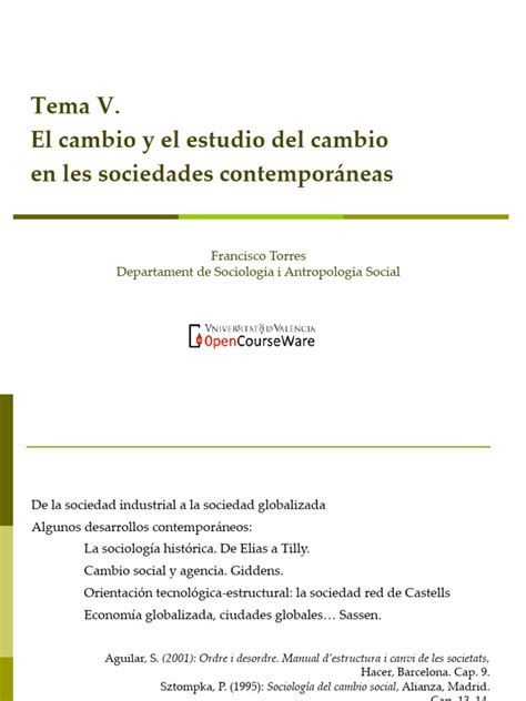 Estructura Y Cambio Social Ocw Uv Tema 5 Pdf Sociología Sociedad