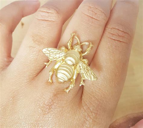 Bumble Bee Ring Statement Ring Gold Ring Bee Statement