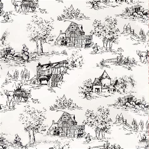 Black White Toile De Jouy Wallpaper