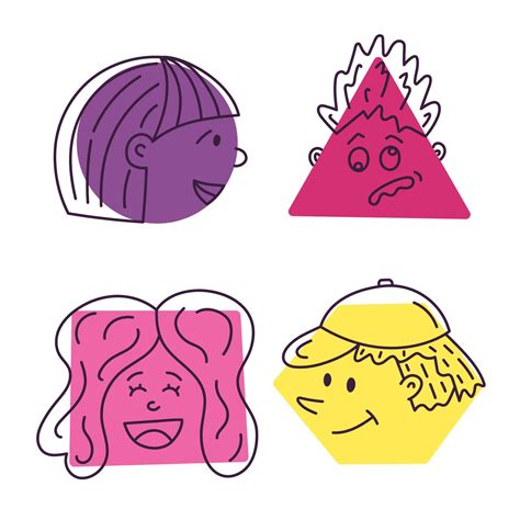 Cute colorful comic faces icon set with joyful, frustrated, laughing