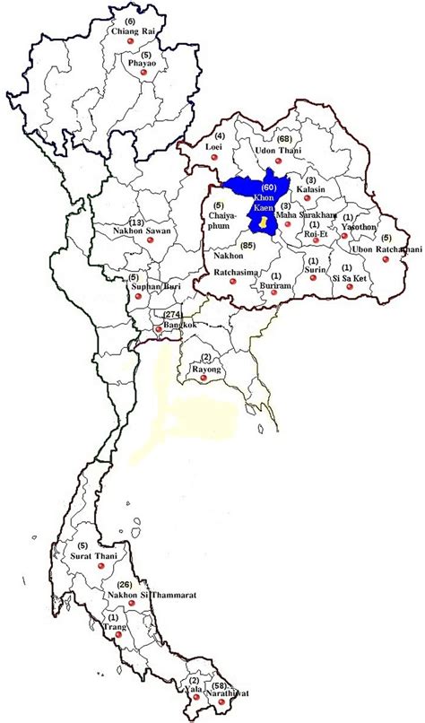 Map Of Thailand Illustrating Provinces In Different Geographical