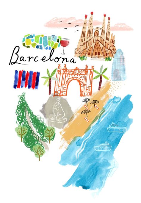 Illustrated Barcelona Map | Barcelona map, Spain print, Travel collage