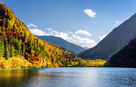 Wallpaper Autumn Forest The Sky Clouds Trees Mountains Lake