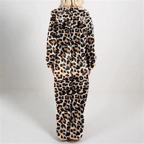 Onesie Pajamas For Women 2024 Cute Zip Up Fleece Jumpsuits Leopard